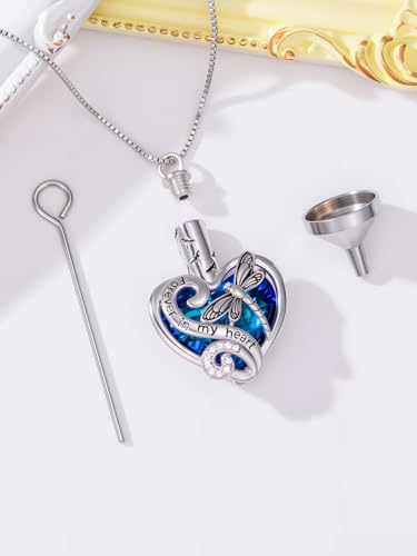 WINNICACA Silver Cremation Urn Necklaces for Ashes of Loved Ones - style: Dragonfly Crystal Necklace