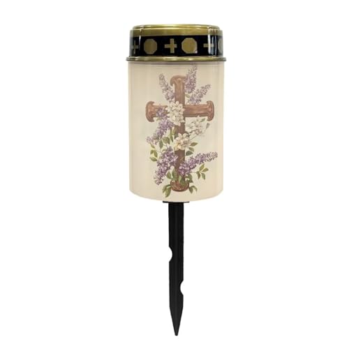 Cross and Lavender Solar Powered Landscape Lights for Grave Memorial Gift Decor Flameless Waterproof Solar Power Outdoor Candle for Cemetery - color: Cross and Lavender