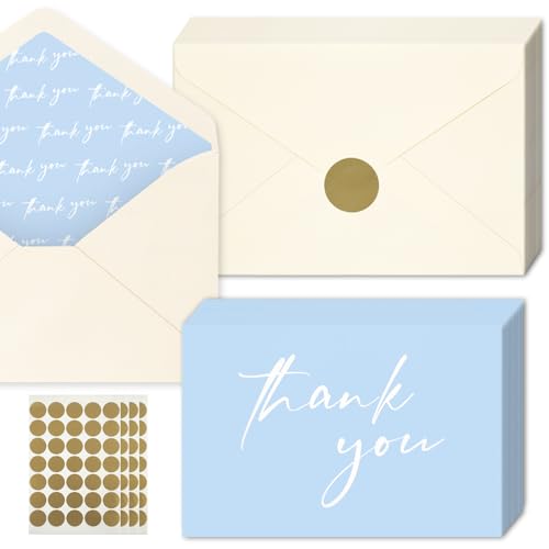 AZAZA Baby Shower Thank You Cards Boy Thank You Cards with Envelopes, 4x6 Baby Thank You Cards for Baby Gift Sets, 50 Blue Thank You Cards Wedding Bridal Shower Thank You Notes (Baby Blue) - color: baby blue thankyou, size: 50pcs