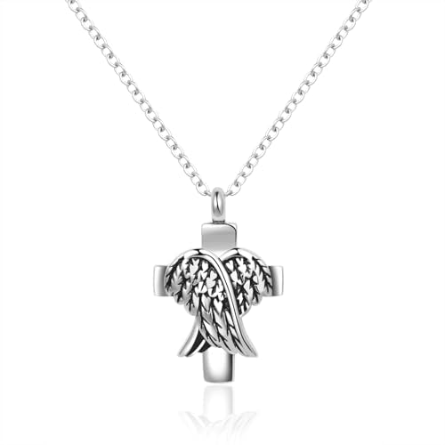 Cross Angel Wing Urn Necklaces for Ashes Cremation Jewelry Keepsake for Adult Women Men Human Family Loved One