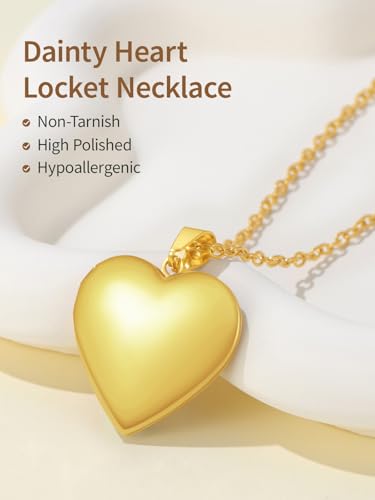 FindChic Locket Necklace for Women Custom Photo Memorial Gifts Multi-Shaped | Silver/Black/Rose Gold/Gold Plated Personalized Gifts for Loved Ones, Birthday Valentine's Day Keepsake - color: Gold- Polished Heart