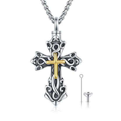 925 Sterling Silver Celtic Cross Urn Necklace for Ashes | Memorial Keepsake Cremation Catholic Jewelry for Men Women - color: silver-c