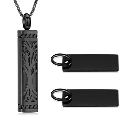 Tree of Life Urn Necklace, Stainless Steel Memorial Ashes Pendant | Tree of Life Cremation Jewelry Stainless Steel Locket Vertical Bar Keepsake Necklace Jewelry for Women Men Human Ashes - color: Customize
