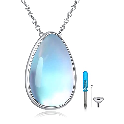 Teardrop Hourglass Urn Necklace for Ashes for Women Sterling Silver Cremation Jewelry Memorial Keepsake Urns Pendant Necklace for Urn Necklaces Ashes - color: Moonstone Teardrop Hourglass Urn Necklace