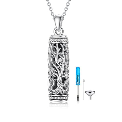 TOUPOP Tree of Life Cremation Jewelry Urn Necklace for Ashes for Women Men 925 Sterling Silver Cylinder Urn Pendant Necklaces for Human Ashes of Loved Ones Keepsake Memorial Gifts - style: 1-Tree of Life