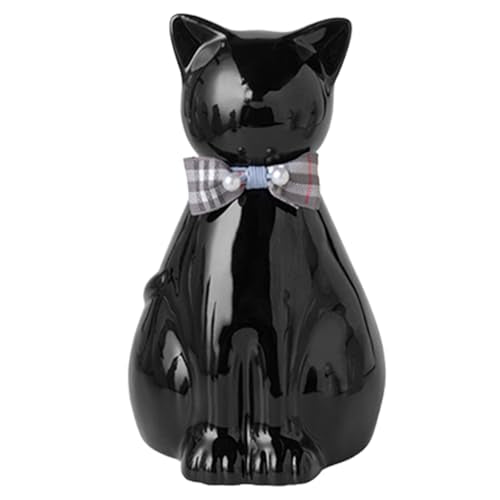ETIAL Ceramic Pet Urn for Ashes, Cat Shaped 850ML Funeral Cremation Urn for Small Dogs & Cats, Angel Themed Memorial Keepsake Box, Handmade Heartfelt Sympathy Gift for Pet Loss (Black) - color: Black