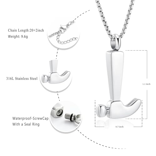 Oinsi Men's Cremation Jewelry Made Of 316L Stainless Steel Hammer Memorial Urn Necklace Pendant Keepsake Holder Jewelry For Ashes - color: A-Customize