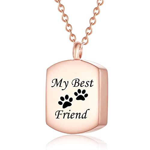 Stainless Steel Square Cremation Dog Tag Urn Necklace for Ashes — Pet Memorial Keepsake Jewelry for Dogs & Cats, Paw Print and Tree of Life Pendant for Women Men, Sympathy Bereavement Gift - color: Rose Gold-1