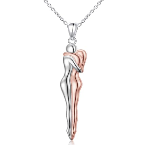 FLYOW S925 Sterling Silver Best Friend Couple Pendant Friendship Sun Moon Lotus Yin Yang Matching Bff Necklace for Women Jewelry - style: Hug A