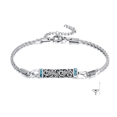 Urn Bracelet For Ashes 925 Sterling Silver Abalone Shell Cremation Keepsake Pendant Locket Bracelet For Women Men - style: Dragonfly