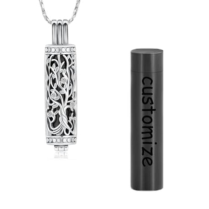 Tree of Life Urn Necklace for Women Men Cylinder Bar Memorial Ash Pendant | Tree of Life Cremation Jewelry,Stainless Steel Keepsakes Necklaces,Vial Ashes Pendant - color: Customize