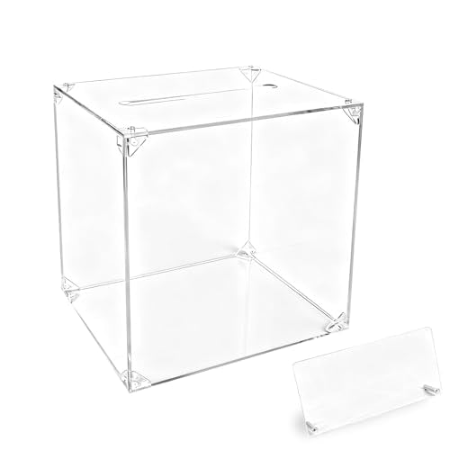 Acrylic Wedding Card Box with Slot Top, Detachable DIY Card Box for Wedding Reception, Corner Brackets & Screws Included, Acrylic Table Sign Holder Included - color: Transparent (10” x 8” x 10”)
