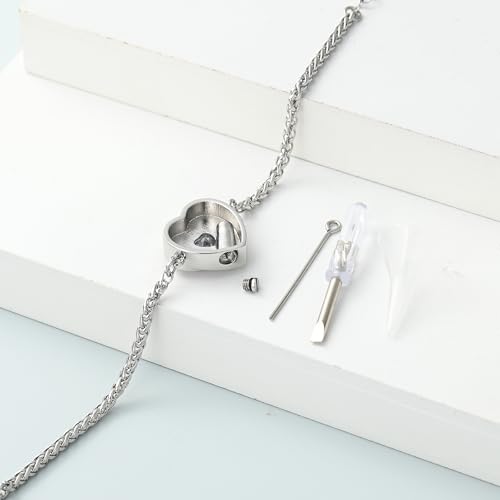 Imrsanl Heart Urn Bracelet for Ashes for Women Inlaid Crystal Ajustable Link Bracelets Cremation Jewelry Keepsake Loved Ones Memorial Ashes Holder - color: Silver-White