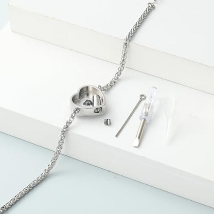 Imrsanl Heart Urn Bracelet for Ashes for Women Inlaid Crystal Ajustable Link Bracelets Cremation Jewelry Keepsake Loved Ones Memorial Ashes Holder - color: Silver-White