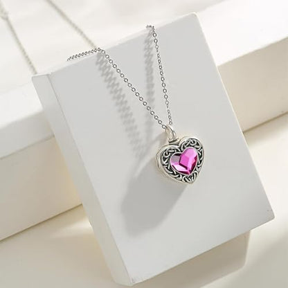 Cremation Jewelry for Ashes 925 Sterling Silver Memorial Pendant Urn Necklaces for Ashes Necklace for Women - style: Urn Necklace-Pink Crystal