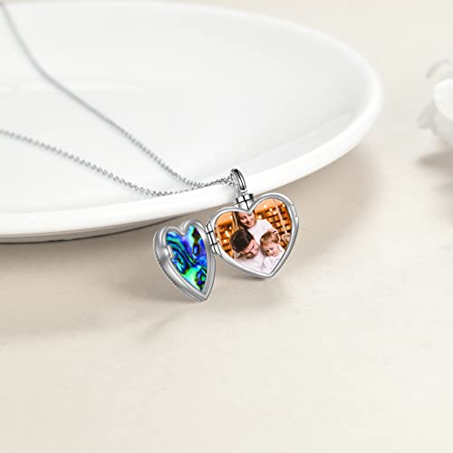 ONEFINITY Cremation Urn Necklace for Ashes Sterling Silver Abalone Shell Tree of Life Locket Necklace That Holds Pictures Heart Cremation Keepsake Memorial Ash Jewelry for Women Men - style: photo locket heart urn necklace