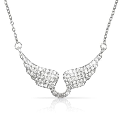 Bow Heart Pendent Pendant Necklace for Women White Crystal Necklace Dainty Silver Plated Necklace Bow Jewelry with Zirconia, Heart Choker Necklaces for Her Gifts - style: Wings Silver