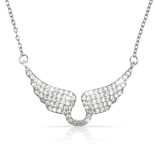 Bow Heart Pendent Pendant Necklace for Women White Crystal Necklace Dainty Silver Plated Necklace Bow Jewelry with Zirconia, Heart Choker Necklaces for Her Gifts - style: Wings Silver