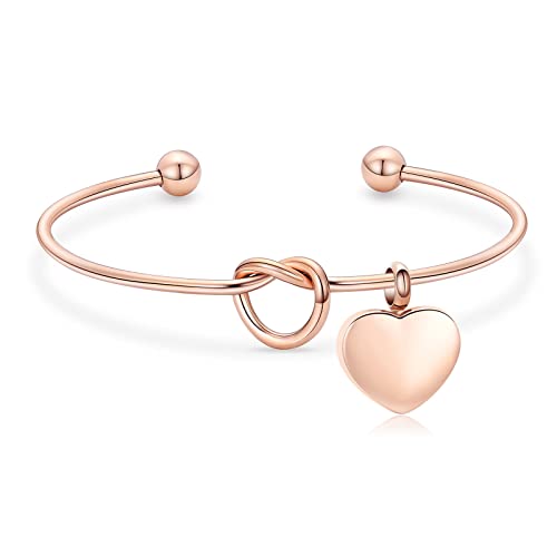 Cremation Jewelry Urn Bracelet for Ashes, Adjustable Heart Urn Cuff Bracelet Stainless Steel Memorial Ashes Keepsake Urn Bangle for Women - color: Rose gold