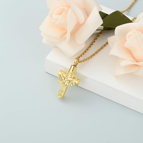 shajwo Tree of Life Cross Urn Necklace for Ashes - color: Gold
