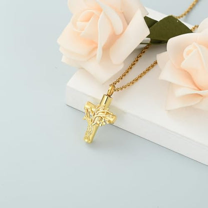 shajwo Tree of Life Cross Urn Necklace for Ashes - color: Gold