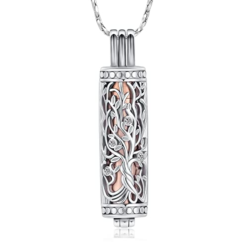 Urn Necklace for Ashes with Hollow Vial Cylinder Cremation Jewelry for Ashes Tree of Life Memorial Jewelry Gifts for Women Ashes Necklace Lockets Ashes Holder for Men Pet - color: Silver-Rose