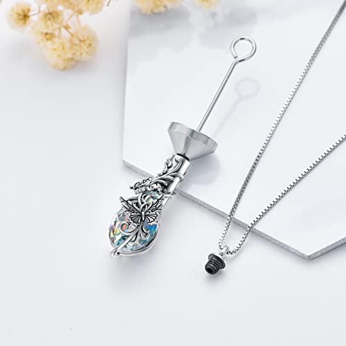 PELOVNY Urn Necklace for Ashes 925 Sterling Silver Butterfly Dragonfly Bee Phoenix Hummingbird Urn Necklaces Animal Crystal Cremation Jewelry for Ashes Cat Dog Pet Memorial Gifts - color: 01-Butterfly Teardrop Urn