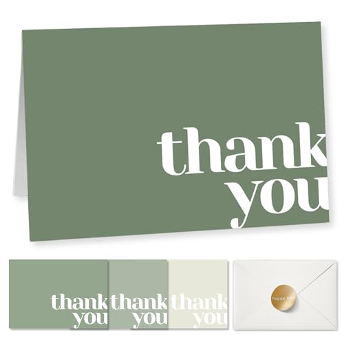 Thank You Cards with Envelopes Bulk Pack of 40 - Green Thank You Cards Set | 5 x 3.5 Inches with Matching Stickers & Envelopes, For Business, Baby Shower, Wedding, Small Business, Graduation, Funeral - color: Green