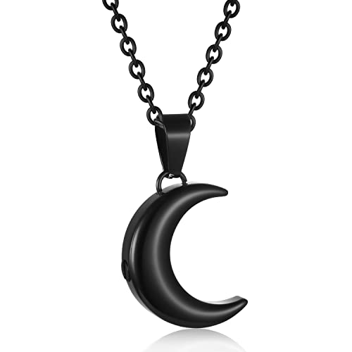 Crescent Moon Cremation Urn Necklaces for Ashes Stainless Steel Cremation Jewelry Keepsake Urn Necklace for Human Pet Ashes Memorial Jewelry Funeral Jewelry for Women Men - color: Black