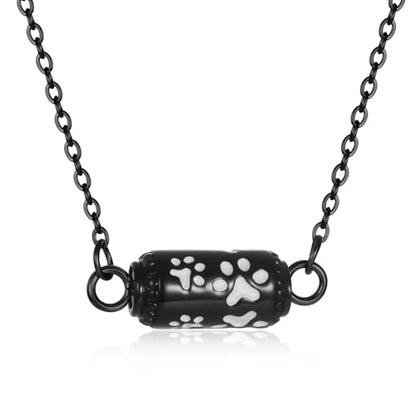 Pet Cremation Jewelry Stainless Steel Paw Print Tube Urn Necklace For Cat Dog Ashes Necklace For Women Keepsake With Filling Kits - color: Black Necklace