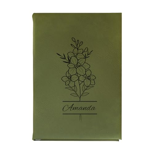 Daphne’s Curations Engraved Birth Flower Journal – Personalized Vegan Leather Notebook with Name – 112 Page Minimal Gift - color: Birth Flower Engraved