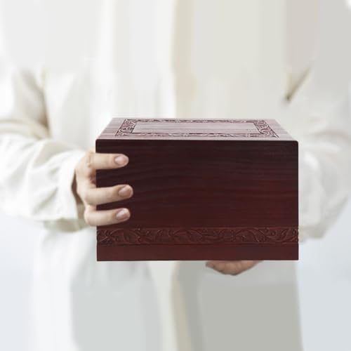 Wooden Urns for Human Ashes Adult Male Female, Up to 250 Cubic inches，Wood Cremation Urns, Funeral Memorial Urns for Ashes Mom Dad (Red) - color: Red