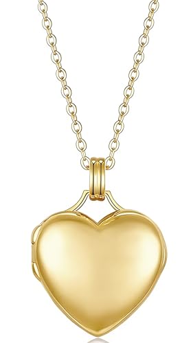 YOUFENG Love Heart Locket 14K Gold-Filled Oval Circle Rectangle Lockets that Hold Pictures Necklace for Women - color: GoldHeart