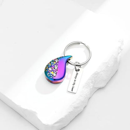 Hearbeingt Teardrop Urn Keychain for Ashes Tree of Life Cremation Jewelry - color: A-colorful