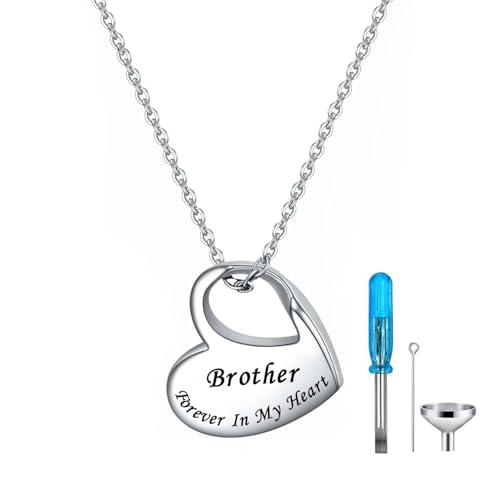 Heart Urn Necklace for Ashes Cremation Jewelry Forever in My Heart Engraved Stainless Steel Keepsake Waterproof Memorial Pendant for loved One with Filling Kit - color: Brother
