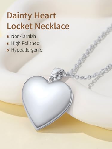 FindChic Locket Necklace for Women Custom Photo Memorial Gifts Multi-Shaped - color: Silver- Polished Heart