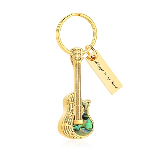XSMZB Guitar Urn Necklace for Ashes for Women Men Abalone Shell Cremation Jewelry Human Pet Ashes Keepsake Pendant for Guitar Players - color: Gold Keychain