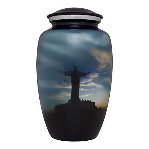 Jesus Funeral Cremation Urn - Cross Catholic Cremation Urn for Human Ashes - Hand Made in Aluminum - Suitable for Cemetery Burial or Niche - Large Size for Adults up to 200 lbs - color: Jesus Urn