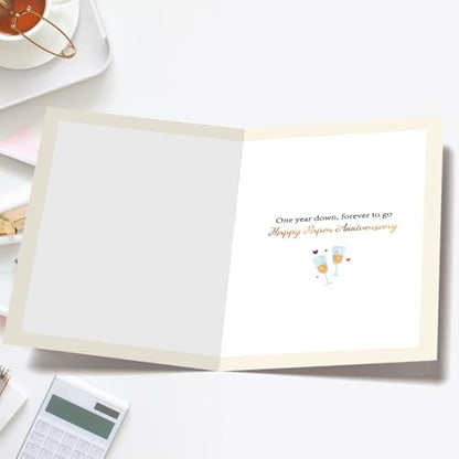 YiKaLus Happy 1st Anniversary Card,Romantic 1 Year Gifts for Him Her Couple | Sweet First Anniversary Greeting Card with Golden Number One and Love Ring Decor,Matching Red Envelope 8x5.3 Inch - style: card 469