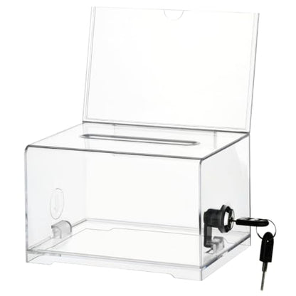 FOCCTS Clear Acrylic Donation Box with Lock, Ballot Box Suggestion Boxes With Sign Holder, Raffle Boxes With Slot for Voting Donation Ticket Comment Tips(6.2" x 4.5" x 4")