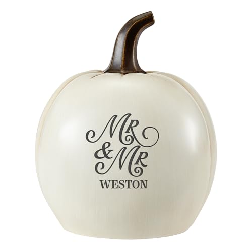 Let's Make Memories Personalized Light Up Pumpkin Decor - Celebrate Love - Fall Wedding Centerpiece - Laser-Engraved Resin with Names - Same Sex Happy Couple - Mr & Mr - Cream - Small - color: Mr & Mr - Happy Couple - Cream, size: Small