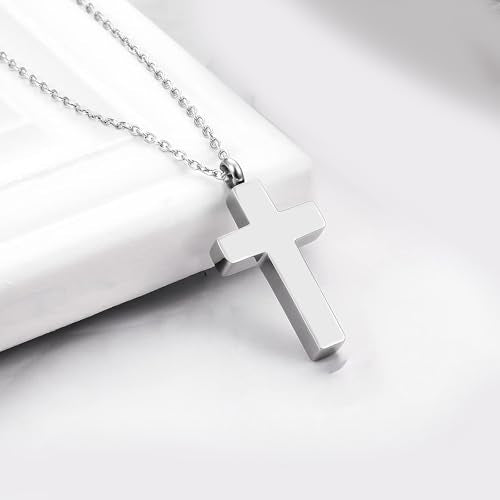 Cross Urn Necklaces for Ashes Stainless Steel Religious Cross Ashes Necklace Pendant for Men Women Cremation Jewelry for Ashes of Loved Ones - color: Silver