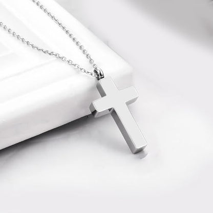 Cross Urn Necklaces for Ashes Stainless Steel Religious Cross Ashes Necklace Pendant for Men Women Cremation Jewelry for Ashes of Loved Ones - color: Silver