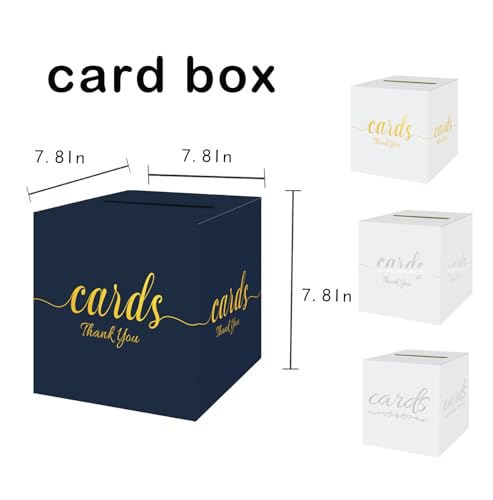 Blue and Gold Card Box for Party Graduation, Baby Bridal Shower, Birthday, Funeral, Wedding 7.8 x 7.8 x 7.8 In Gift Card Holder Box for Reception Raffle Voting Box with Slot - color: BlueGoldTks