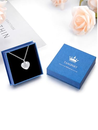 TANGPOET Urn Necklace for Human Pet Ashes for Women Men 925 Sterling Silver Urn Pendant Cremation Jewelry Necklace for Ashes of Loved One Memorial Keepsake - style: Heart-Angel Wings