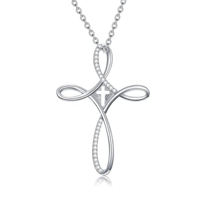 PROESS Cross Necklace for Women Men Sterling Silver Rose/Sunflower Cross Pendant Religious Jewelry Christmas Birthday Mothers' Day Gifts - color: 12-Zircon Cross