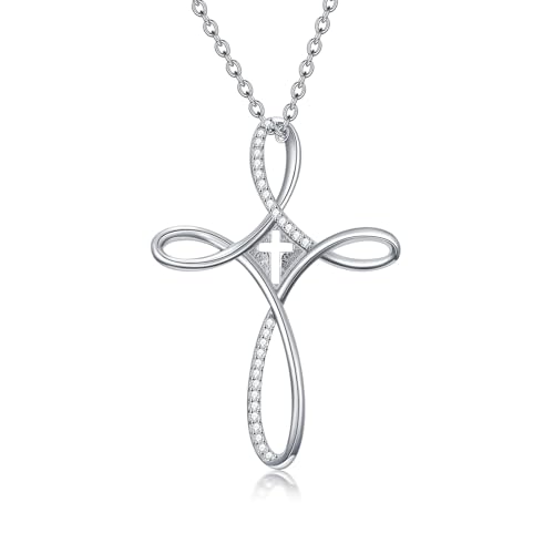 PROESS Cross Necklace for Women Men Sterling Silver Rose/Sunflower Cross Pendant Religious Jewelry Christmas Birthday Mothers' Day Gifts - color: 12-Zircon Cross