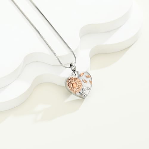 Urn Necklace for Ashes Sunflower Cross Necklace Cremation Jewelry Ashes Necklace for Human Women Pets Sunshine Pendant Keepsake Jewelry for Ashes - color: Rose gold