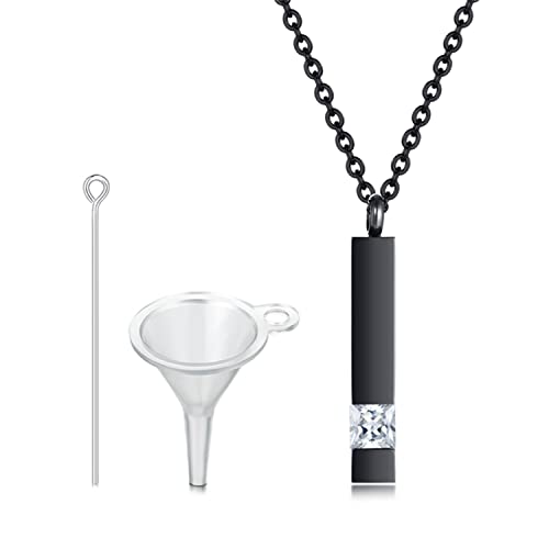 Urn Necklaces for Ashes Stainless Steel Bar Pendant Necklace Cube Memorial Ashes Necklace Crystal Cremation Urn Pendant for Men - color: Black-white