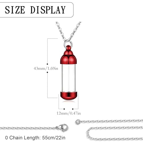 weikui Vial Necklace Glass Vial Pendant Set of 8 Stainless Steel Glass Container Urn Necklace for Ash Cremation Jewelry Ashes Holder Memorial Pendant ﻿ - color: Red